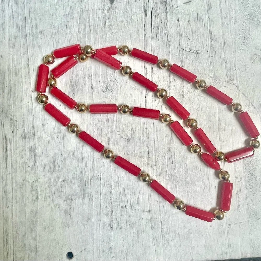 Red and gold tone beaded necklace